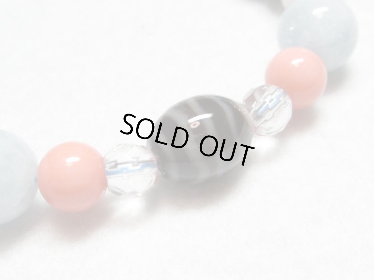 画像2: 水紋天珠ブレス・サンゴ・インカローズ・アクアマリン・ローズクォーツ【130712】  (2)