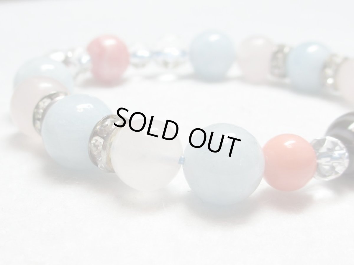 画像5: 水紋天珠ブレス・サンゴ・インカローズ・アクアマリン・ローズクォーツ【130712】  (5)